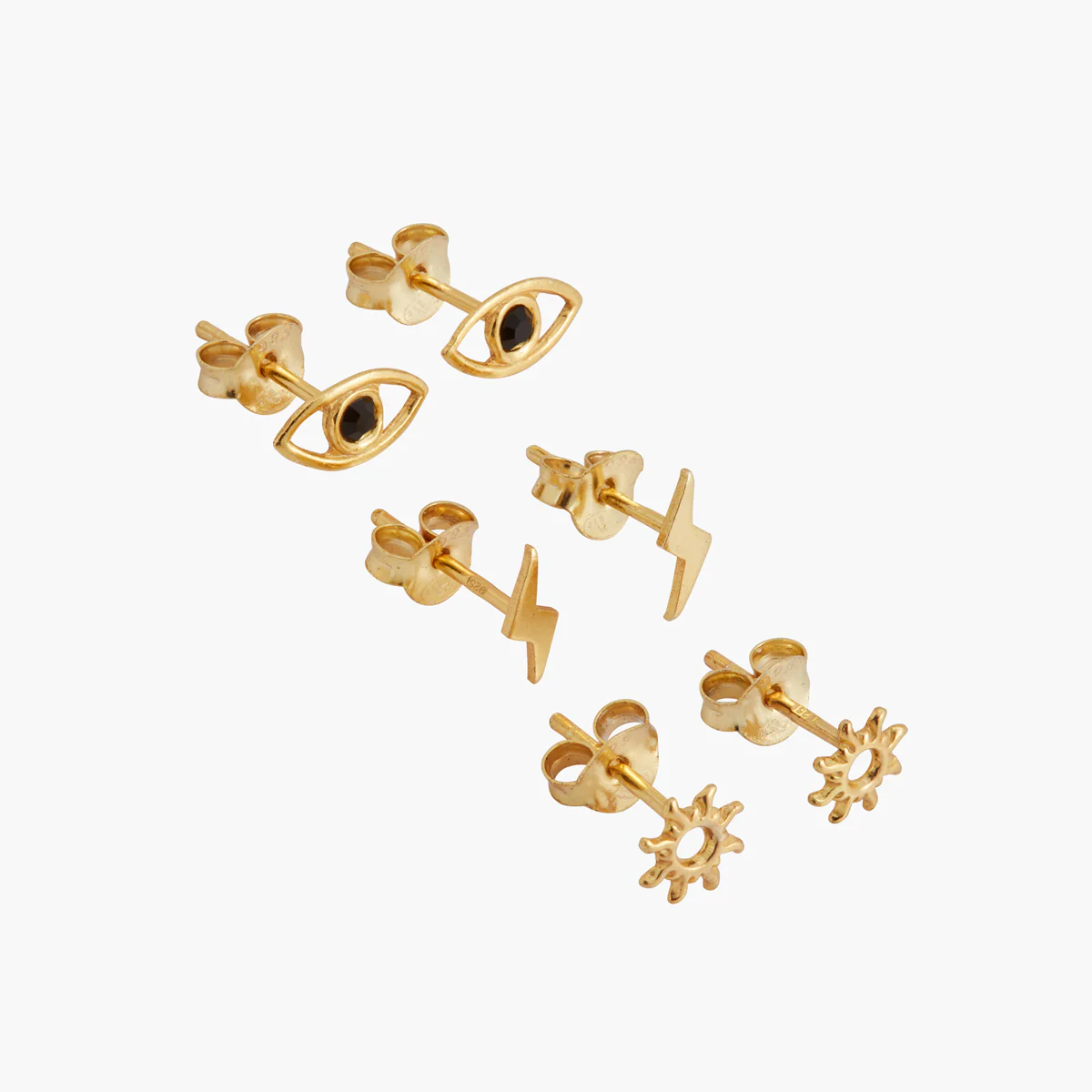 Set x3 puces œil, éclair, soleil - Argent 925 doré - Image 2