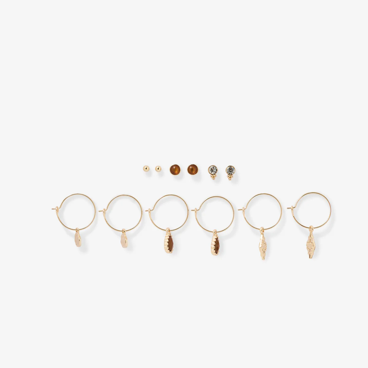 Set x6 paires boucles d'oreilles : puces et créoles à pendentifs
