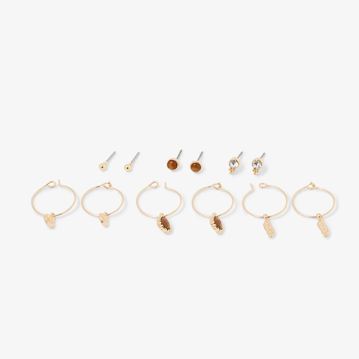 Set x6 paires boucles d'oreilles : puces et créoles à pendentifs - Image 2